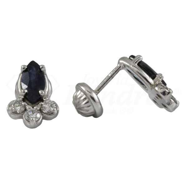 Marquise Saphire And Three Diamonds Earrings