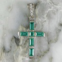 Baguette Emerald Cross Pendant and Diamonds