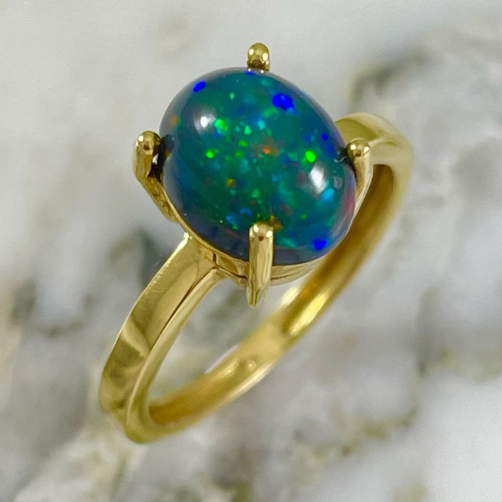 Black Opal Solitaire Ring