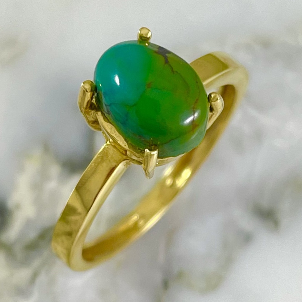 Oval Green Turquoise Solitaire Ring