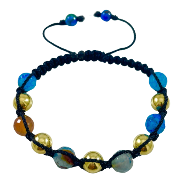 8MMx5 Crackled Agate and African Azurite Bracelet
