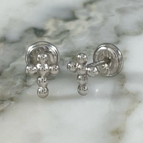 Light Beaded Cross Screw-back Stud