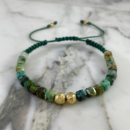 African Turquoise Bracelet 5MMx2 3MMx2 Diamond-Cut